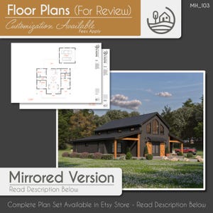 3 Bedroom Barndominium Modern Farmhouse Floor Plans | Digital Download | 1960 SF | Customizable Home Design (MIRRORED LAYOUT)