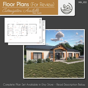 3 Bedroom Barndominium Modern Farmhouse Floor Plans | Digital Download | 1500 SF | Customizable Home Design