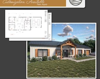 3 Bedroom Barndominium Modern Farmhouse Floor Plans | Digital Download | 1500 SF | Customizable Home Design
