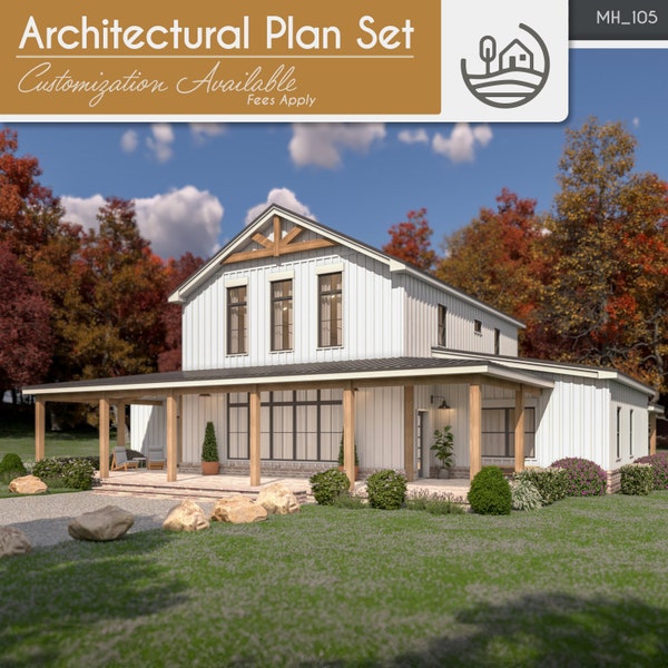 4 Bedroom Barndominium Modern Farmhouse Set of Plans | Digital Download | 3500 SF | Customizable Home Design for Personal & Airbnb Use