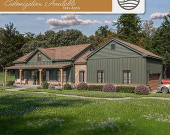 1200 SF Barndominium Full House Plans | 2 Bedroom 2 Bath Modern Farmhouse (Digital Download)