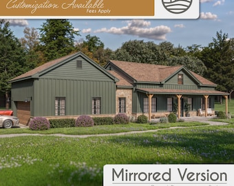 1200 SF Barndominium Full House Plans | 2 Bedroom 2 Bath Modern Farmhouse (Digital Download)