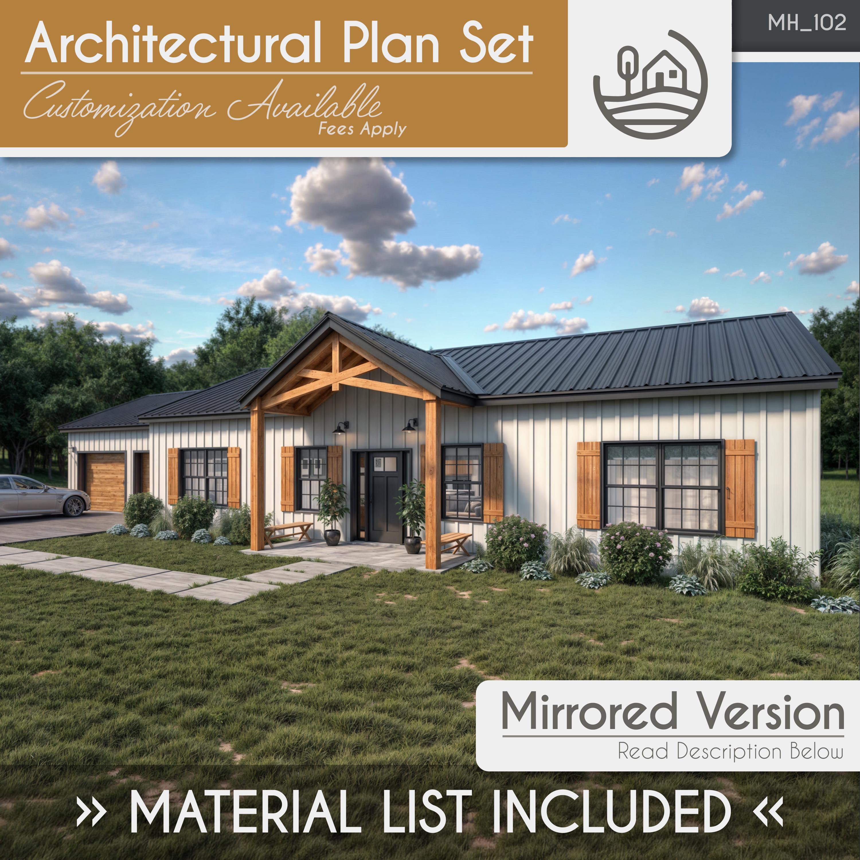 1500 SF Barndominium Full House Plans | 3 Bedroom 2 Bath Modern ...