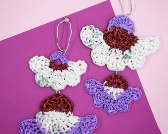 White & Purple Double Flowers Earrings from Plastic Bags