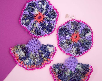 Pink & Purple Double Flowers Earrings from Plastic Bags