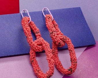 Mauve & Rose Red Links Statement Earrings from Plastic Bags