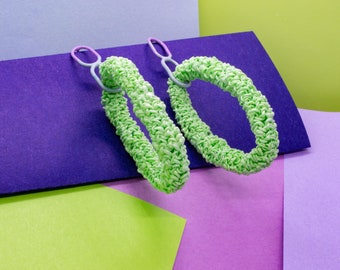 Mauve, Teal & Mint Green Links Statement Earrings from Plastic Bags
