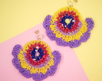 Yellow & Lilac Single Flower Earrings from Plastic Bags