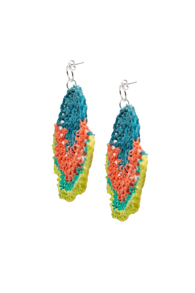 Orange & Turquoise Single Flower Earrings from Plastic Bags image 3