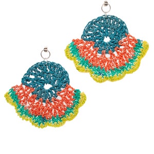 Orange & Turquoise Single Flower Earrings from Plastic Bags image 2