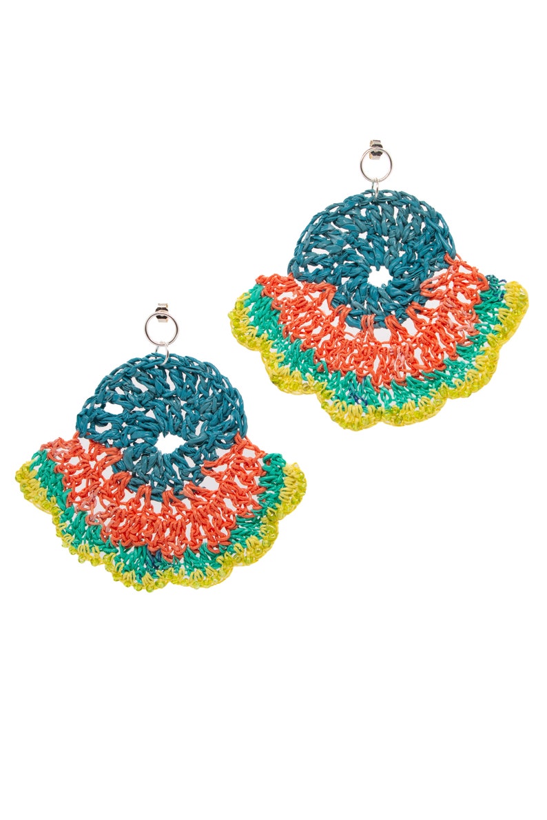 Orange & Turquoise Single Flower Earrings from Plastic Bags image 2