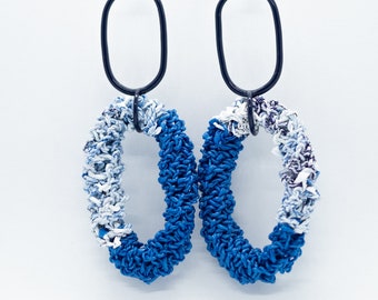 Navy Blue Plastic Bags Links Statement Earrings from Plastic Bags
