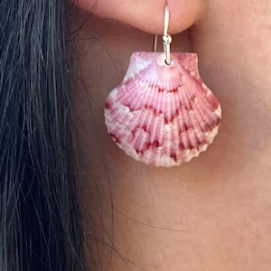Purple/white scallop shell drop earrings Native Indigenous made