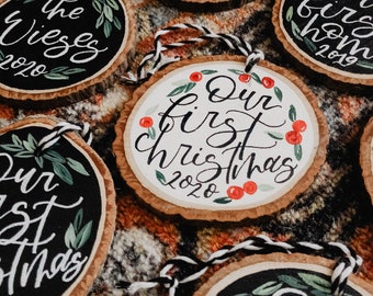 Custom Hand lettered Wood Ornaments | Hand Painted Wood Slice Rounds | Bridesmaids Gifts | Bridesmaid Proposal | Custom Ornament