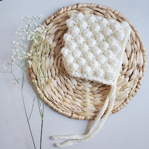 Baby bonnet,cream baby hat,newborn baby hat,bonnet,pixie hat,hat with ties,off white hat, baby gift,crochet baby hat,crochet baby bonnet