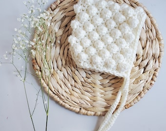 Baby bonnet,cream baby hat,newborn baby hat,bonnet,pixie hat,hat with ties,off white hat, baby gift,crochet baby hat,crochet baby bonnet