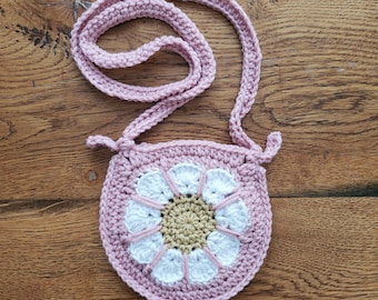 Toddler girl purse,pink daisy purse,daisy purse,crochet purse,handmade girl purse,flower purse,boho purse,boho flower purse,Blush pink,rosy