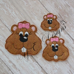 Ground Hog Feltie Groundhog girl head Feltie Embroidery File