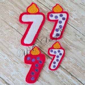 Birthday Number Feltie Candle Number Seven Feltie Embroidery File