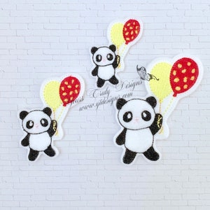 Panda Bear with Balloons Party Panda Feltie Embroidery File