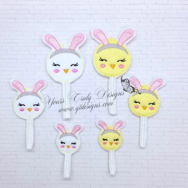 Cake on a stick Chick Bunny Ear Band Feltie digital machine Embroidery File