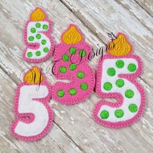 Birthday Number Feltie Candle Number Five Feltie Embroidery File