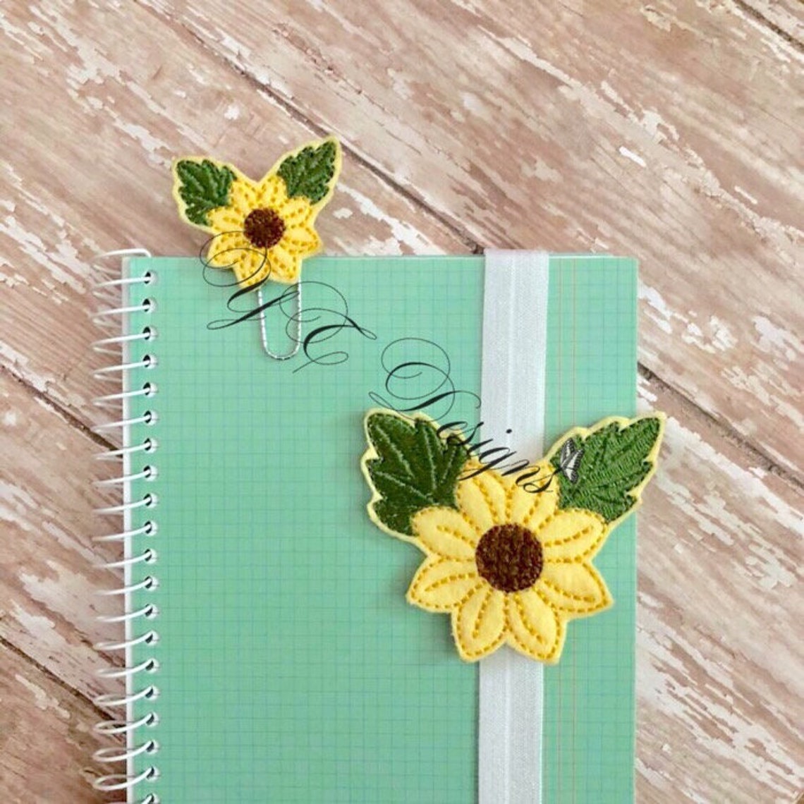 Sunflower Planner Book Band & Book Clip EMBROIDERY FILE Etsy