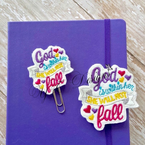 God Planner God is within Her Book Band & Book Clip EMBROIDERY FILE