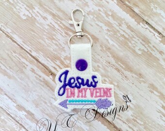 Jesus in My Veins Key Fob EMBROIDERY FILE
