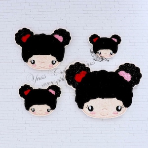 Black Curly Hair Sweety Girl Head feltie machine Embroidery File