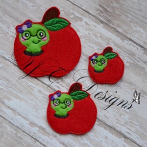 Apple Worm Feltie M2M Back to School Feltie Embroidery File