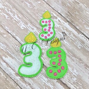 Birthday Number Feltie Candle Number Three Feltie Embroidery File