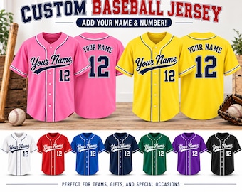 Custom Baseball Jersey, Personalized Name & Number Team Jersey, Adult Kids Baseball Shirt