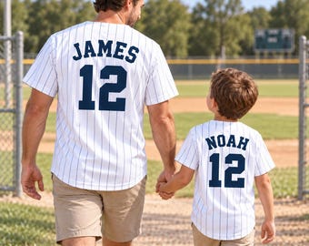 Father and Son Matching Baseball Jersey, Personalized Adult or Kids Name and Number Shirt