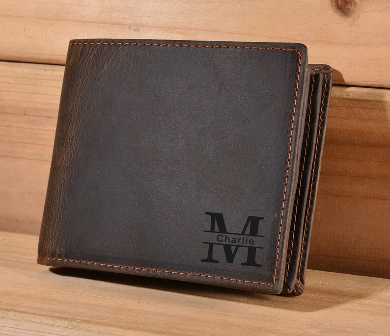 Mens Wallet Personalized Wallet Monogrammed Wallet Engraved Wallet Genuine Leather Bifold Mens Wallet Anniversary Gift For Dad Gift For Him image 1