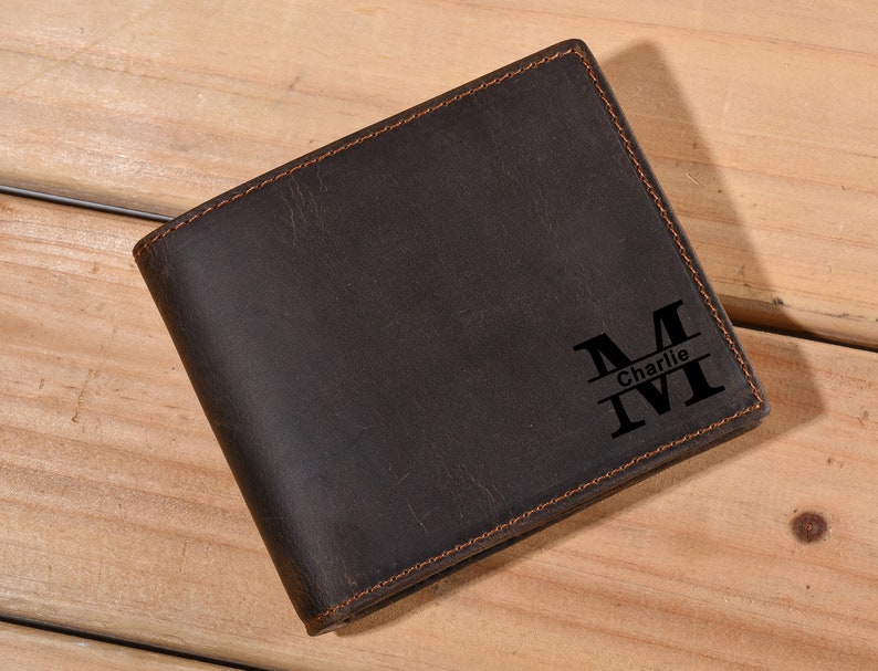 Mens Wallet Personalized Wallet Monogrammed Wallet Engraved Wallet Genuine Leather Bifold Mens Wallet Anniversary Gift For Dad Gift For Him image 2