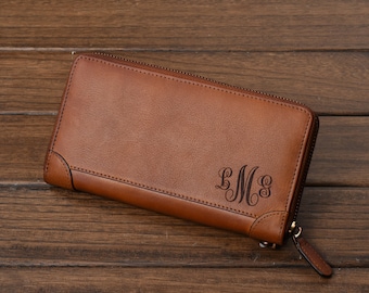 Regalo de dama de honor, bolso de mano, billetera de cuero, embrague de monograma, regalo del día de la madre, billetera personalizada, billetera de monograma, billetera, billetera de mujer, regalos