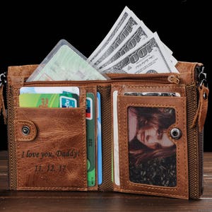 Regalo para papá, billetera para hombres, billetera personalizada, billetera para hombres grabada, billetera de cuero, cuero genuino, billetera de cuero, Día del Padre, regalo de Navidad