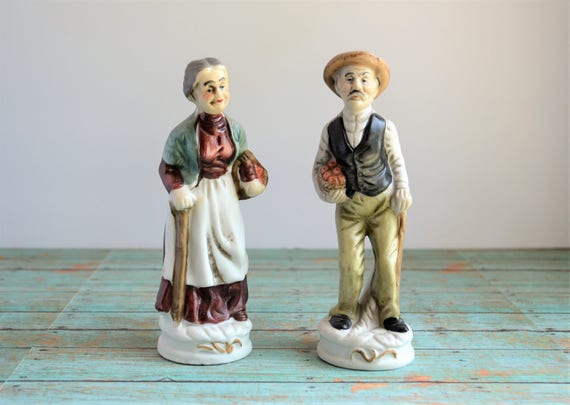 2 Vintage Crown Deville Figurines Old Man And Old Woman Etsy