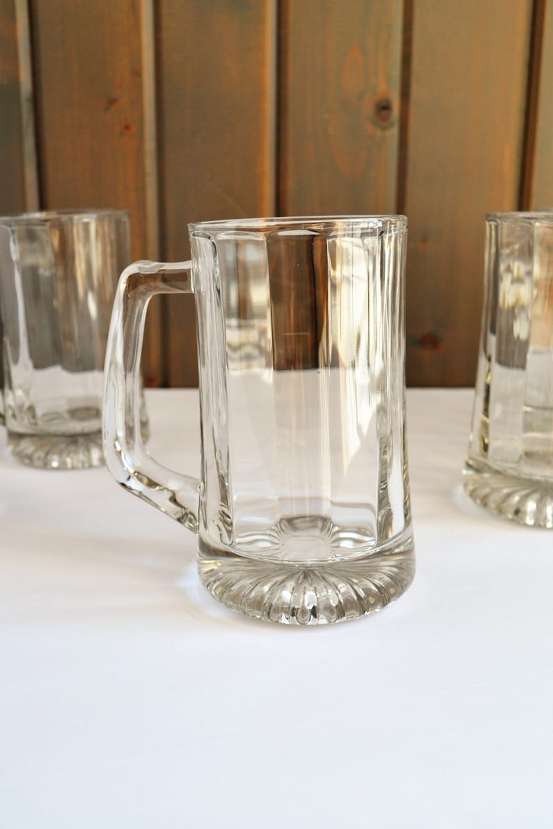 6 Vintage Clear Heavy Duty Glass Beer Mugs 14 Ounce Beer Etsy