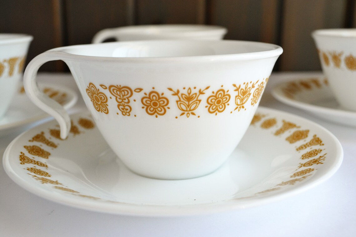 8 Piece Corelle Butterfly Gold Cup and Saucer Set 4 Hook Etsy