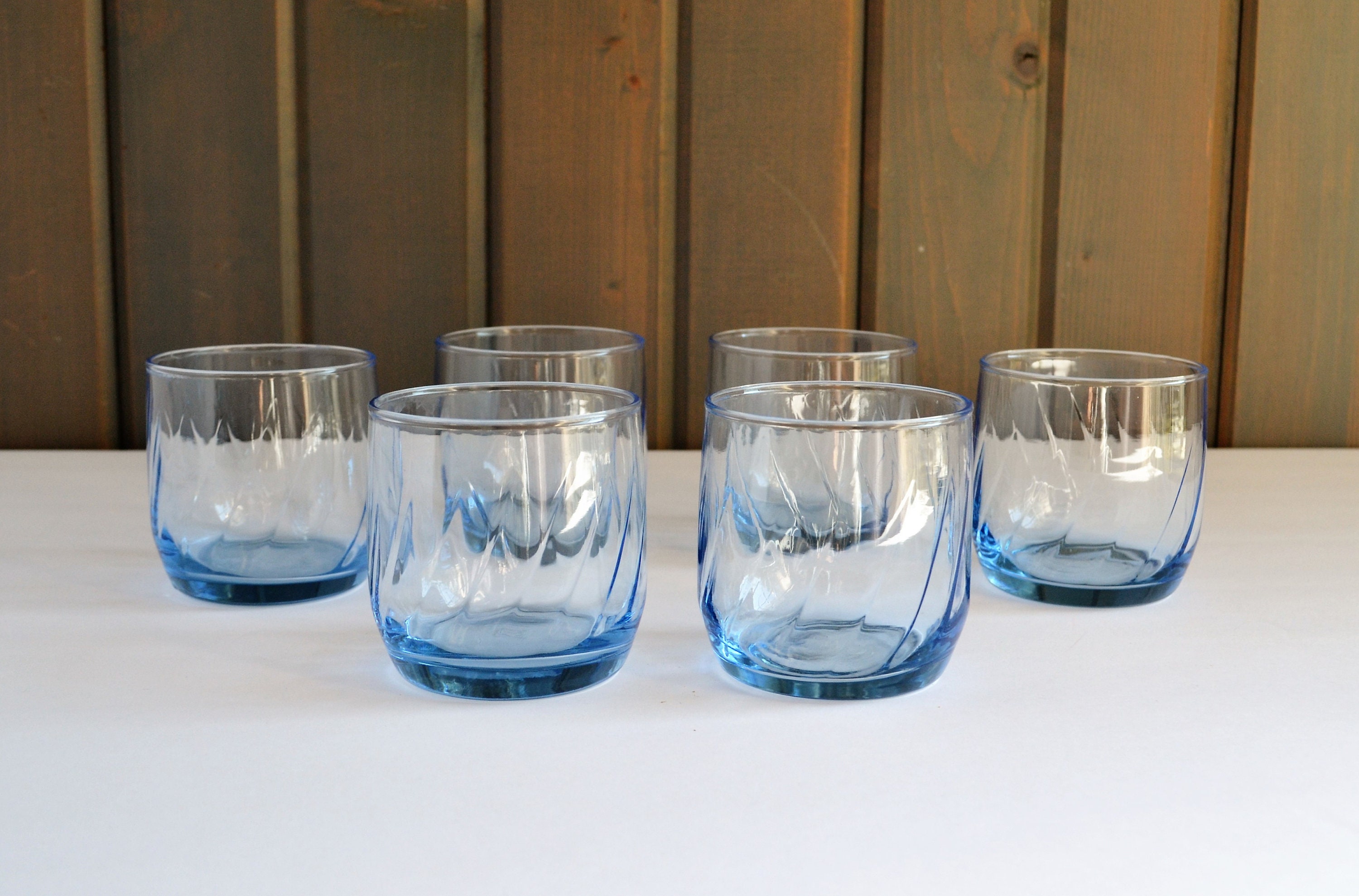 6 Anchor Hocking Blue Swirl 8 Ounce Juice / Cocktail Glasses Etsy