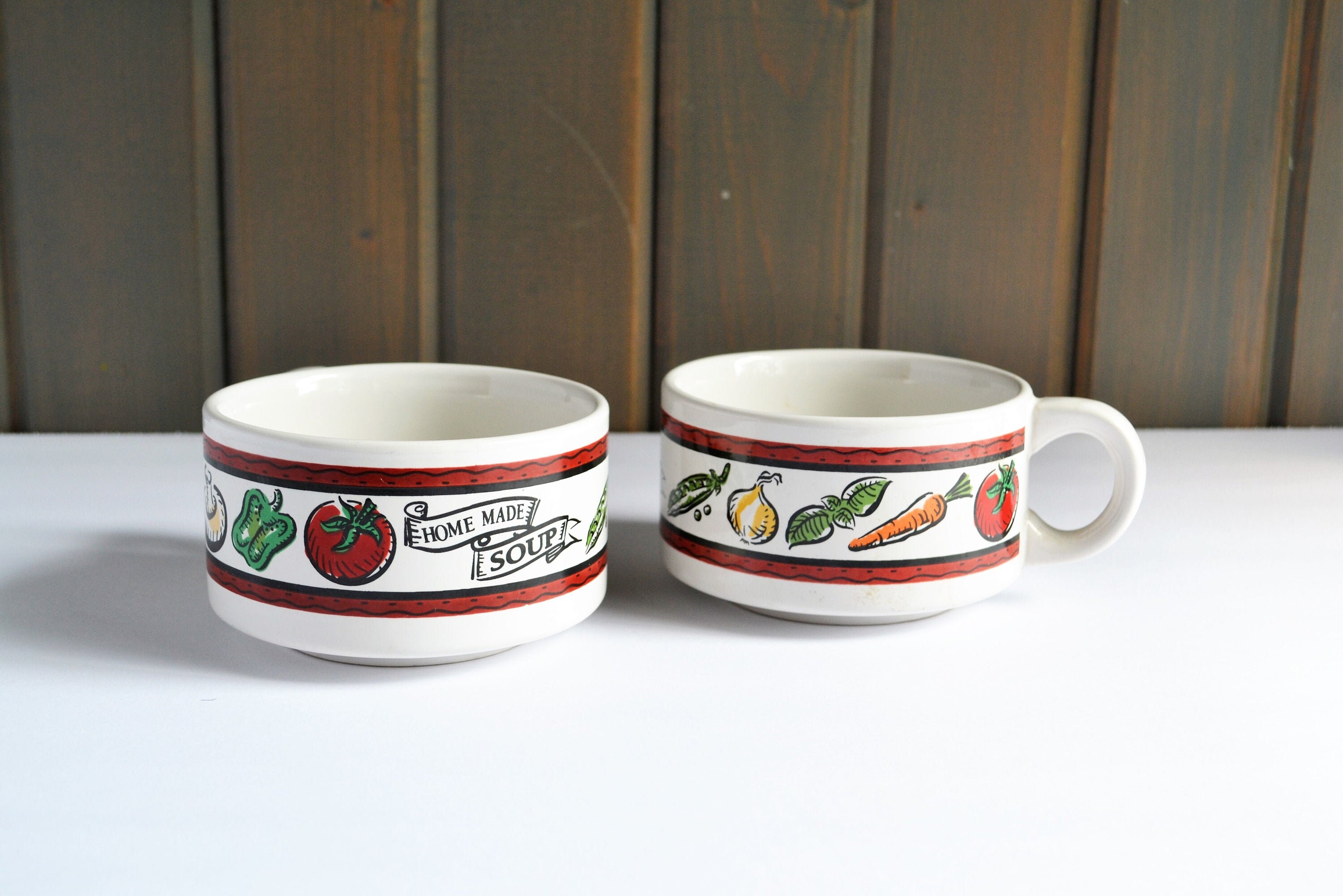 2 Vintage Stoneware 10 Ounce Homemade Soup Mugs Soup Bowls Etsy