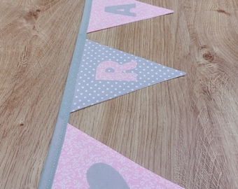 Personalised bunting, pink and grey, floral, name banner, pink nursery, girls decor, birthday, name sign, new baby gift, cake smash, bedroom