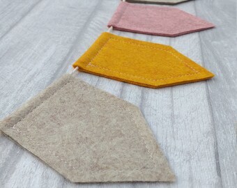 Pink bunting, mustard, neutral, mini, felt garland, teepee decoration, cake smash, nursery, baby shower, gift
