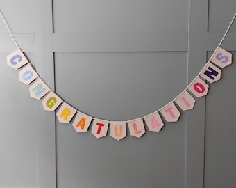 Congratulations banner, bunting, celebration banner, exams, engagement, wedding, baby shower, new job, mini bunting, reusable banner,  felt