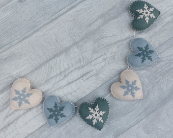Christmas bunting, garland, snowflake, festive decoration, Christmas decoration, festive, seasonal, winter decoration, blue, grey theme