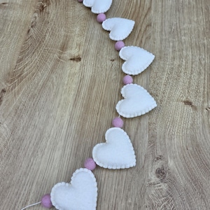 Cream and pink heart garland, pink bunting, felt pom poms, felt ball garland, Mother's Day, teepee decoration, nursery, pink decoration
