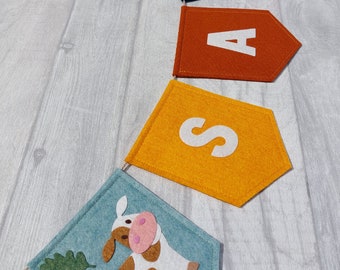 Personalised bunting, farmyard bunting, farm theme nursery, nursery, farm animals, neutral bunting, felt name sign, felt garland, gift,