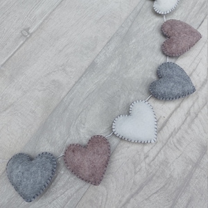 Grey heart garland, neutral, home decoration, felt, nursery bunting, teepee, new home gift, her birthday, neutral home, baby bunting